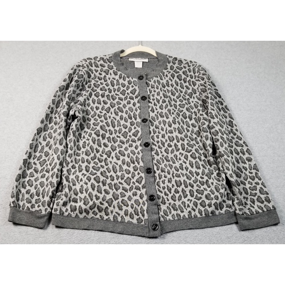 Cathy Daniels Cardigan Womens Medium M Gray Animal Print Metallic Knit Button Up